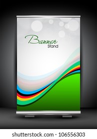 Stand banner with roll up display with wave pattern for product promotion or template design. EPS 10
