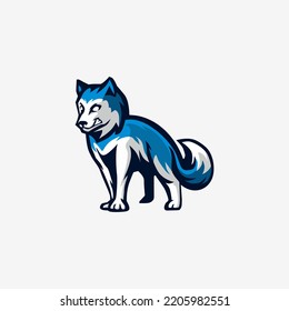 Stand Blue Wolf Mascot Design
