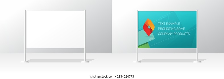 Stand board mockup vector or 3d banner signage white panel and blank billboard poster illustration isolated, advertising mock up sale point or branding signboard template horizontal blank empty