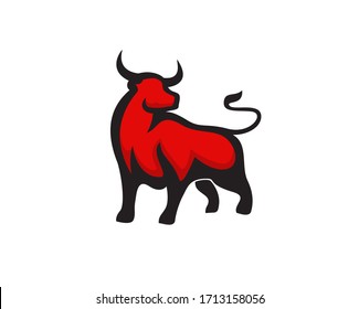 Stand bull look back logo design inspiration