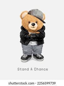 stand a chance slogan with cool bear in street fashion arm crossed vector illustration svg