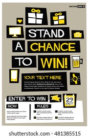 ¡Una Oportunidad Para Ganar! (Diseño de póster de concurso de ilustración de vectores planos) con instrucciones y reglas 