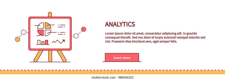 Stand with charts and parameters analytics on white. Business concept of analytics. Poster banner thin line on white background. Presentation and analysis, rating and performance indicators.