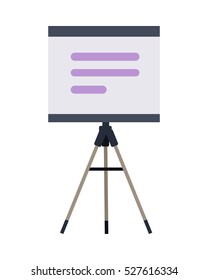 Stand with charts and parameters. Business concept of analytics. Poster banner on white. Presentation and analysis, rating and performance indicators. Roller screen. Billboard. Flip chart. Vector