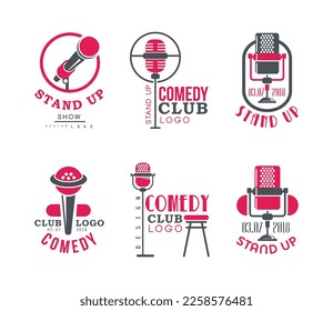 Stand Up Club Show Logo Design with Microphone and Text Vector Set