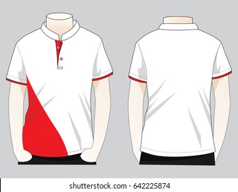Stand Up Collar Polo Shirt Design White/Red Colors Vector.White/Red Colors