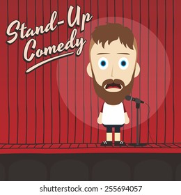 stand up comedian cartoon character - man with mustache and beard
