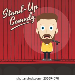 stand up comedian cartoon character - man with mustache and beard