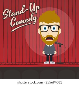 stand up comedian cartoon character - man with mustache and beard