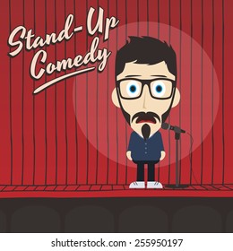 stand up comedian cartoon character - man with mustache and beard
