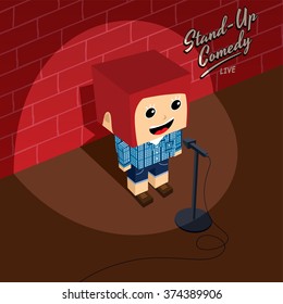 stand up comedian - isometric block cartoon