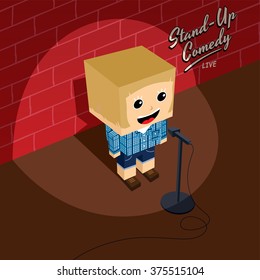 stand up comedian - isometric block cartoon