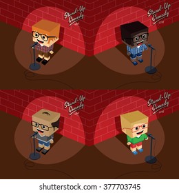 stand up comedian - isometric block cartoon