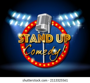 Stand up comedy banner with vintage microphone illustration