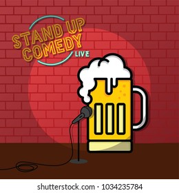 stand up comedy beer theme vector art illustration