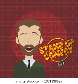 stand up comedy cartoon theme vector art illustration