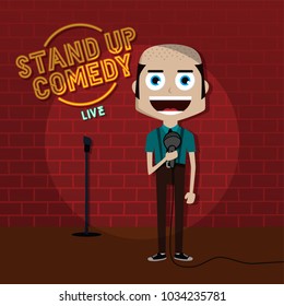 Stand Up Comedy Comic Guy On Stage Vector Art Illustration