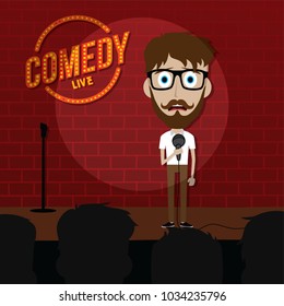 Stand Up Comedy Comic Guy On Stage Vector Art Illustration