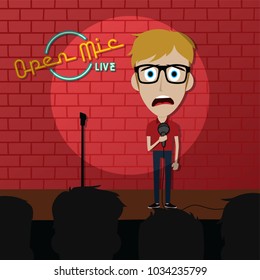 stand up comedy comic guy on stage vector art illustration