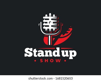 Stand up comedy event microphone icon on black background