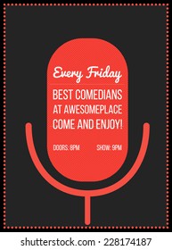 Stand Up Comedy Event Poster. Vector Illustration Of Red Microphone's Silhouette With Text.