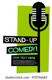 Stand Up Comedy! (Flat Style Vector Illustration Performance Show Poster Design) Text Box Template