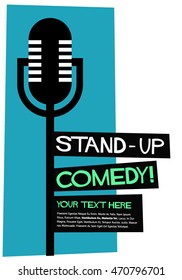 Stand Up Comedy! (Flat Style Vector Illustration Performance Show Poster Design) Text Box Template