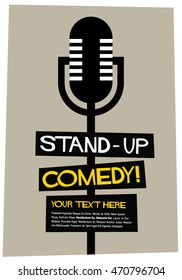 Stand Up Comedy! (Flat Style Vector Illustration Performance Show Poster Design) Text Box Template