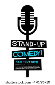 Stand Up Comedy! (Flat Style Vector Illustration Performance Show Poster Design) Text Box Template