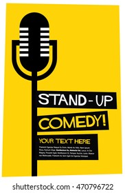 Stand Up Comedy! (Flat Style Vector Illustration Performance Show Poster Design) Text Box Template