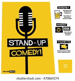 Stand Up Comedy! (Flat Style Vector Illustration Performance Show Poster Design) with Where, When And Ticket Details