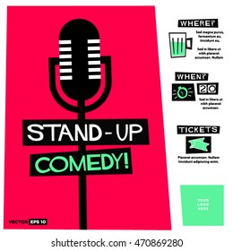 Stand Up Comedy! (Flat Style Vector Illustration Performance Show Poster Design) with Where, When And Ticket Details