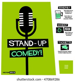 Stand Up Comedy! (Flat Style Vector Illustration Performance Show Poster Design) with Where, When And Ticket Details