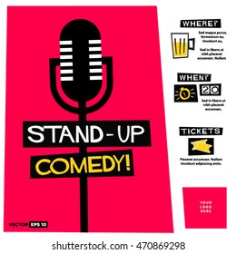 Stand Up Comedy! (Flat Style Vector Illustration Performance Show Poster Design) with Where, When And Ticket Details