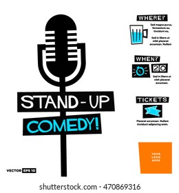 Stand Up Comedy! (Flat Style Vector Illustration Performance Show Poster Design) with Where, When And Ticket Details
