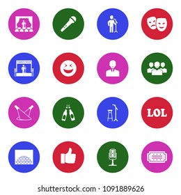 Stand Up Comedy Icons. White Flat Design In Circle. Vector Illustration. 