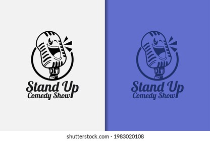 Stand Up Comedy Logo Design with Funny Microphone Character Design.