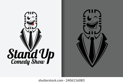 Stand Up Comedy Logo Design with Funny Microphone Character Design.