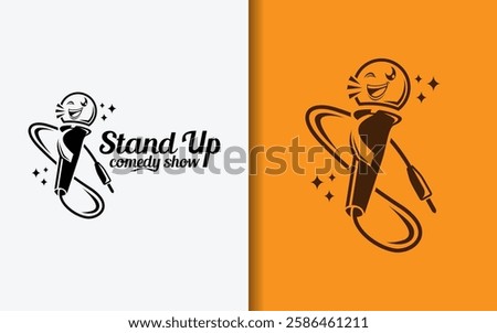 Stand Up Comedy Logo Design with Funny Microphone and Cable Character Design.