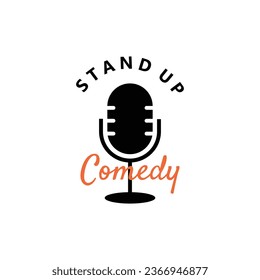 Stand Up Comedy Logo Icon with Microphone. Vector Illustration Hand Drawn Design.