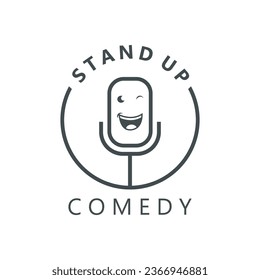 Stand Up Comedy Logo Icon with Microphone. Vector Illustration Hand Drawn Design.