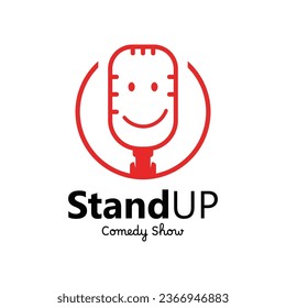 Stand Up Comedy Logo Icon with Microphone. Vector Illustration Hand Drawn Design.