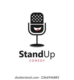 Stand Up Comedy Logo Icon with Microphone. Vector Illustration Hand Drawn Design.