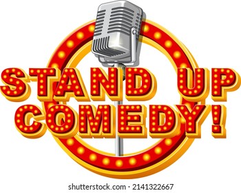 Apoyar el logotipo de la comedia con la ilustración del micrófono