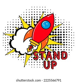Stand up comedy message in pop art. Stand up in comic pop art style. Modern Web Banner Element. Vector Illustration.
