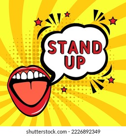 Stand up comedy message in pop art. Stand up in comic pop art style. Modern Web Banner Element. Vector Illustration.
