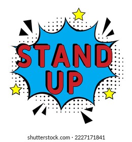Stand up comedy message in pop art. Stand up in comic pop art style. Modern Web Banner Element. Vector Illustration.