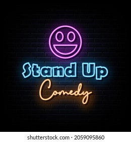 Stand Up Comedy Neon Signs Vector. Design Template Neon Sign