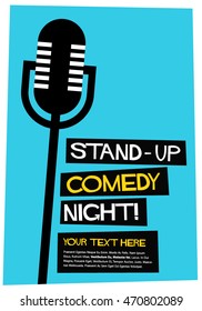 Stand Up Comedy Night! (Flat Style Vector Illustration Performance Show Poster Design) With Text Box Template