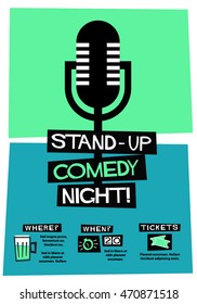 Stand Up Comedy Night! (Flat Style Vector Illustration Performance Show Poster Design) With Where, When And Ticket Details